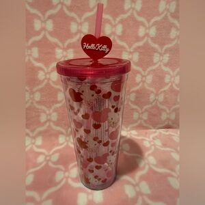 Hello Kitty Pink and Red Heart Acrylic Tumbler with Straw
